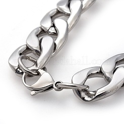変色しにくいメンズ 304 ステンレススチール カーブチェーン ブレスレット  ステンレス鋼色  9-1/4インチ（23.5cm）  15mm&nbsp;X-BJEW-G618-01P