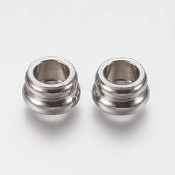 変色しにくい201ステンレススチールヨーロピアンビーズ  大穴ビーズ  溝付き  ロンデル  ステンレス鋼色  10x6mm  穴：5mm&nbsp;STAS-F141-08P