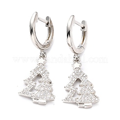 Латунные серьги-кольца Huggie из прозрачного кубического циркония с микропаве на Рождество ZIRC-I053-03P