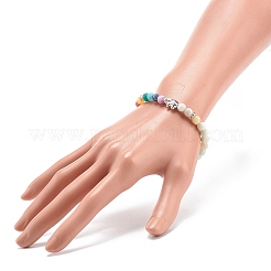 Bracciale elasticizzato con pietre preziose naturali e agata tonda e perline con elefante in lega da donna&nbsp;BJEW-JB08364