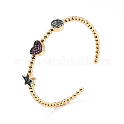 Bracelet manchette ouvert étoile coeur rond plat zircon cubique coloré&nbsp;BJEW-A123-07G