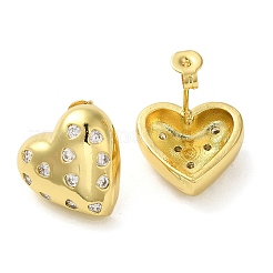 Pendientes de circonita cúbica micro pavimentados de latón chapado en forma de corazón para mujer&nbsp;EJEW-O001-03G