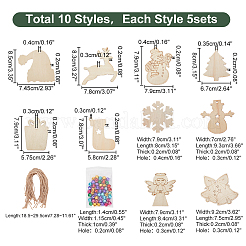 11 стиль незаконченного деревянного рождественского подвесного украшения HJEW-WR0001-06