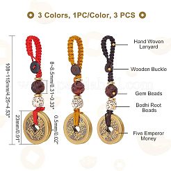 3 шт. 3 стиля латунные счастливые монеты пять императорских денег фэн-шуй монеты кулон&nbsp;AJEW-FH0002-29