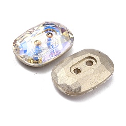 2穴長方形ガラスラインストーンボタン  多面カット  ミックスカラー  10x14x4mm  穴：1.2mm&nbsp;BUTT-D001-K