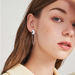 ラインストーン ロンバス チェーン タッセル ダングル スタッド ピアス  女性用真鍮ドロップピアス  プラチナ  36.5x9.8mm  ピン：0.9mm&nbsp;JE1032A