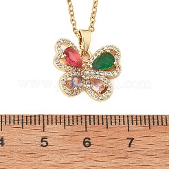 Латунный микропаве кубический цирконий бабочка кулон ожерелья для женщин NJEW-S448-09G