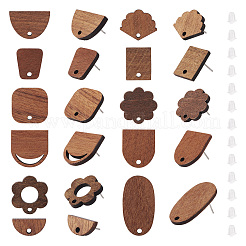 22 пара сережек-гвоздиков из орехового дерева в двух стилях MAK-FW0001-01