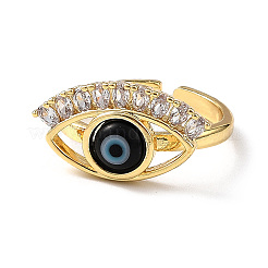 Offener Bunte Malerei-Evil-Eye-Manschettenring mit klarem Zirkonia&nbsp;RJEW-L104-02G