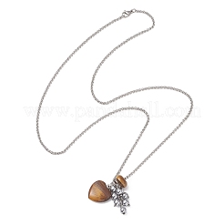 Подвеска из натурального тигрового глаза с синтетическими немагнитными бусинами из гематита&nbsp;NJEW-JN05896