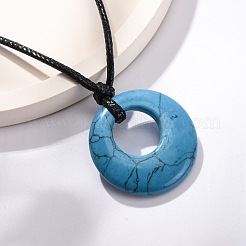 Кольцо натуральный и синтетический смешанный драгоценный камень подвеска черный вощеный шнур регулируемые ожерелья NJEW-G169-02