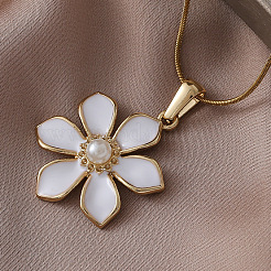 Collar con colgante de flor de cerezo en acero inoxidable 304 esmaltado con perlas de imitación para mujer&nbsp;LS-RN9489