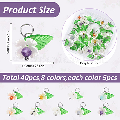 40 шт. 8-цветные подвески в форме листьев из натурального смешанного камня и АБС-пластика с имитацией жемчуга и акрила&nbsp;PALLOY-YW00095