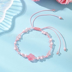 Браслеты из розового стеклянного бисера и плетеные браслеты из стеклянного бисера&nbsp;BJEW-MZ00313