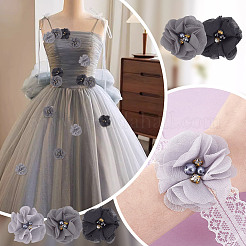30 Stück 3 Farben 3D-Blumen-Chiffon & Strass & Kunststoffperlen zum Aufnähen&nbsp;PATC-GA0001-65