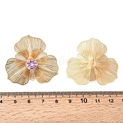 Цветок латуни микро проложить кубического циркония серьги стержня&nbsp;EJEW-F391-07G-03