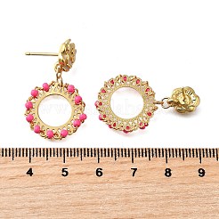 Плоские круглые латунные эмалевые серьги-гвоздики EJEW-S261-01G
