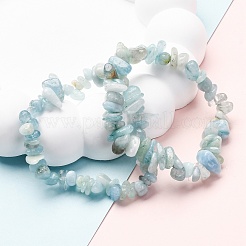 ユニセックスチップナチュラルアクアマリンビーズストレッチブレスレット  内径：1-3/4~2インチ（4.5~5cm）&nbsp;BJEW-S143-33