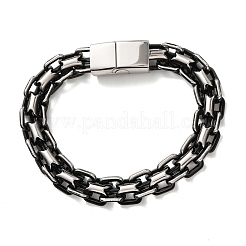 304ステンレススチールリンクチェーンブレスレット  女性と男性のための幅広バンドブレスレット  マグネットクラスプ付き  ブラック  9.17インチ（23.3cm）&nbsp;BJEW-F529-14EB