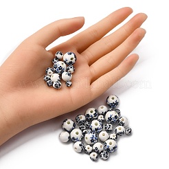 40шт 4 стиля фарфоровые бусины ручной работы с принтом&nbsp;PORC-FP0001-06