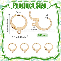 304ステンレススチールフレンチフックピアス金具100個  水平ループ付き  24KGP本金メッキ  14.5x12mm  穴：1.2mm  ピン：0.8x1mm&nbsp;STAS-PH0007-53
