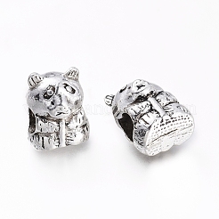 チベット風合金ヨーロピアンビーズ  大穴ビーズ  豚  アンティークシルバー  12.5x10x9.5mm  穴：4.5mm&nbsp;PALLOY-I181-050AS
