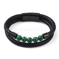 Многопрядные браслеты из кожаного шнура с круглыми бусинами из смешанных камней BJEW-A009-10EB