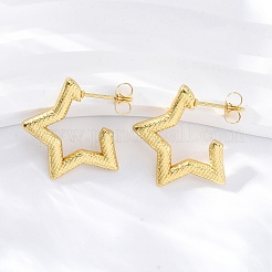 女性用304ステンレススチールスタッドピアス  イオンプレーティング（ip）  18KGP本金メッキ  スター  23.5x19.5x3mm&nbsp;EJEW-L296-032G-01