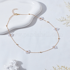 Ожерелья из цепочек с бусинами и искусственным жемчугом из цветочного АБС&nbsp;NJEW-LP00001