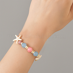 4шт 2 стиля фарфоровые синтетические бирюзовые бусины эластичные браслеты для женщин&nbsp;BJEW-GO0002-13