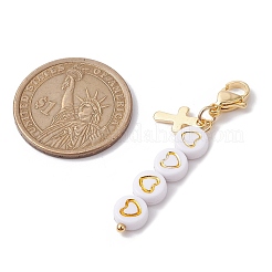 Плоские круглые акриловые подвески с сердечками HJEW-JM01727