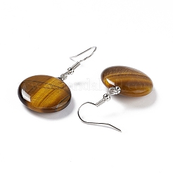 Flache runde Ohrringe mit natürlichem Tigerauge&nbsp;EJEW-D188-03P-07