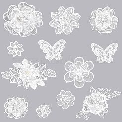 12 Stück 12 Stil Blume/Schmetterling Polyester Stickerei auf Kleidung Patches aufnähen&nbsp;PATC-CA0001-10
