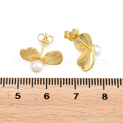 Blatt-Ohrstecker aus Messing&nbsp;EJEW-D351-02G