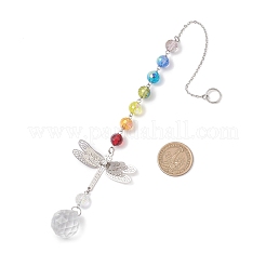 Подвесные ловцы солнца в виде стрекоз из стекла с чакрами и латуни.&nbsp;HJEW-JM04684