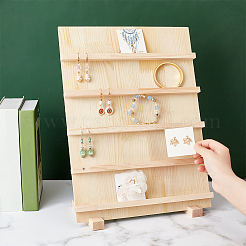 5-ярусные прямоугольные деревянные наклонные подставки для карточек для сережек&nbsp;ODIS-WH0099-14