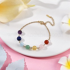 Bracelets à perles rondes pour femmes avec thème chakra en quartz naturel&nbsp;BJEW-JB11194-01