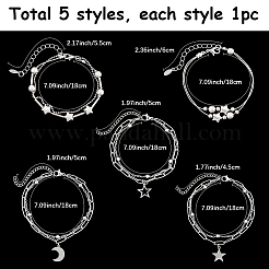5шт 5 стиля сплава многорядные браслеты для женщин&nbsp;BJEW-SC0001-58