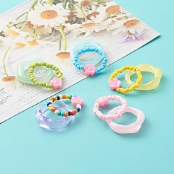 子供十代の女の子の女性のための花のアクリルビーズの指輪  ガラスシードビーズ＆透明レジンフィンガー指輪セット  ミックスカラー  内径：16~16.7mm  10個/セット&nbsp;RJEW-JR00384