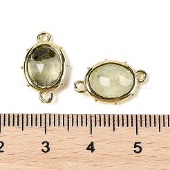 天然プレナイトのファセット加工楕円形コネクタチャーム  ラックメッキ真鍮のパーツ  ゴールドカラー  16.5x11x4.5mm  穴：1.4mm&nbsp;G-I382-04G-01