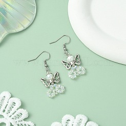 ガラスダングルピアス  合金ビーズと304ステンレススチールのピアスフック付き  天使  透明  44~45x18mm&nbsp;EJEW-MZ00319-05