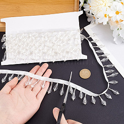 Bordure à franges en perles de verre en forme de larme&nbsp;DIY-WH0588-12