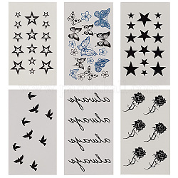 Gorgecraft 12 Blatt 6 coole sexy Body Art entfernbare temporäre Tattoos Papieraufkleber, Vogel- & Stern- & Rosen- & Schmetterlingsmuster, Gemischte Muster, 10.5x6.1x0.02 cm, 2 Blatt / Stil