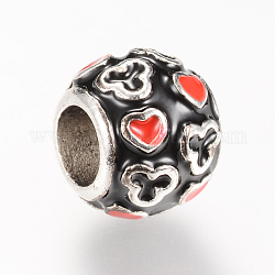 Alloy Enamel European Beads, Rondelle, Large Hole Beads, Silver Color Plated, Black, 10.5x9mm, Hole: 5mm