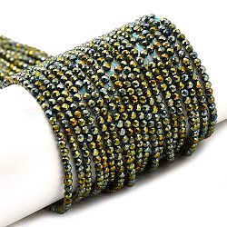 Chapelets de perles en verre électroplaqué, plein plaqué, ronde à facettes, vert plaqué, 2mm, Trou: 0.7mm, Environ 184~187 pcs/chapelet, 14.45'' (36.7 cm)