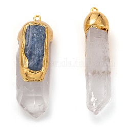 Ciondoli grandi in cristallo di quarzo naturale e perline di cianite, con i risultati in ottone dorato, 47~69x13~19x12.5~17mm, Foro: 1.6~1.8 mm