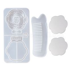 Kits de moules en silicone bricolage peigne et miroir, moules de coulée de résine, pour la résine UV, fabrication de bijoux en résine époxy, blanc, 4 pièces / kit