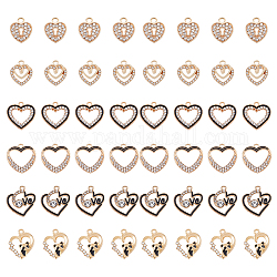 SUPERFINDINGS 48Pcs 6 Styles Alloy Enamel Pendants, with Crystal Rhinestone, Hollow Heart Charms, Light Gold, 14~21x13~19.5x1.5~3mm, Hole: 1.6~2mm, 8Pcs/style