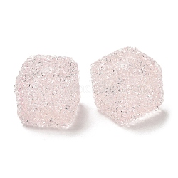 Perles en résine, avec strass, cube drusy, rose, 16x16x16mm, Trou: 3.6mm