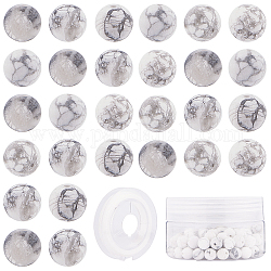 Ensembles de fabrication de bijoux Sunnyclue DIY, avec des perles rondes howlite naturelles, teints et non teints, fil élastique, 8~8.5mm, Trou: 1mm, 10 pcs / boîte